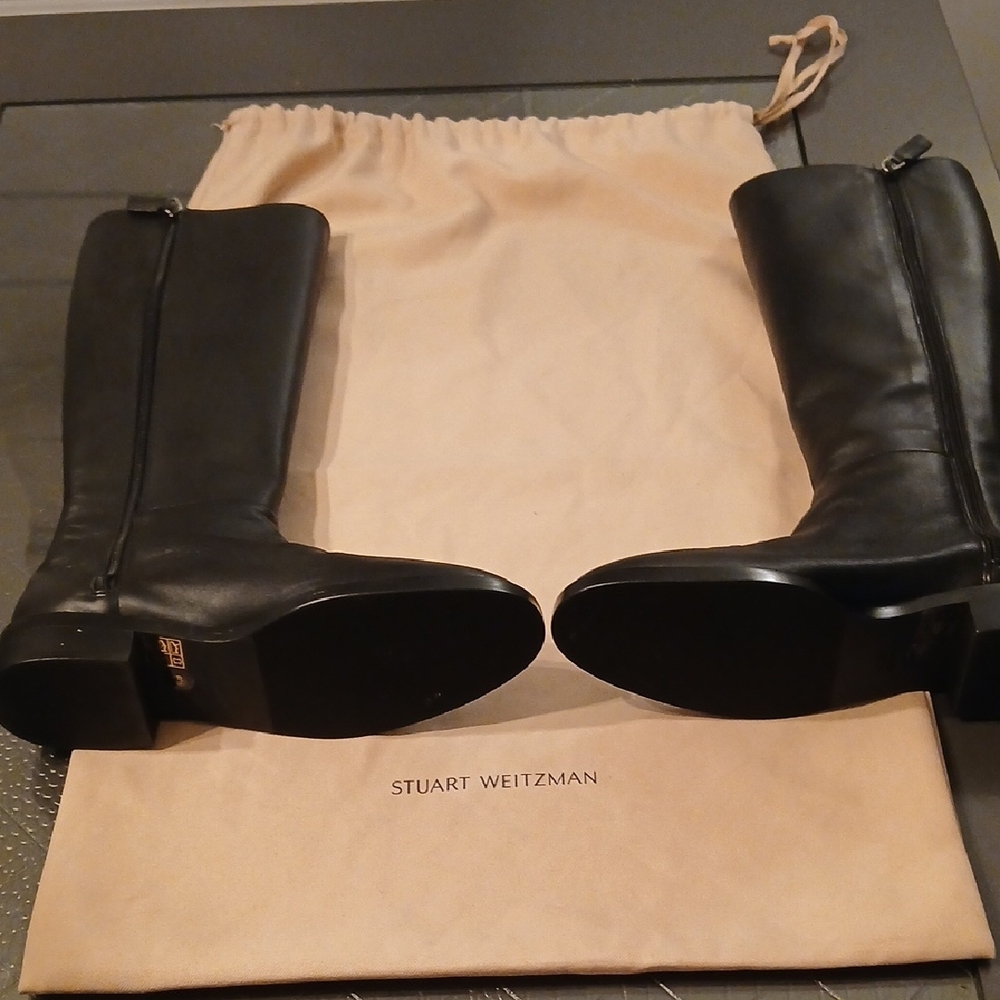 Stuart Weitzman Black Leather Knee-High Boots - Picture 2 of 8